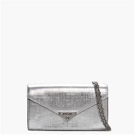 Michael Kors Grace Silver Leather Envelope Clutch Bag in 